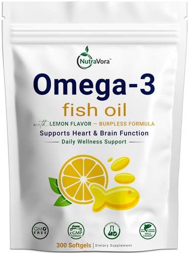 [BRSRGZA7OQCREAL3] Omega 3 Fish Oil Supplements – 4,200 mg Fish Oil Per Serving – Lemon Flavor Burpless Formula – Wild-Caught, Molecularly Distilled - Non-GMO, Gluten-Free – 300 Softgels