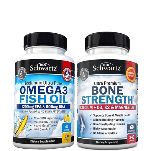 [BRSRACYNCIPQM2T3] Bone Strength Mineral Supplement with Calcium and Magnesium (2 Month Supply) Plus Triple Strength Omega 3 Fish Oil Softgels (2 Month Supply)