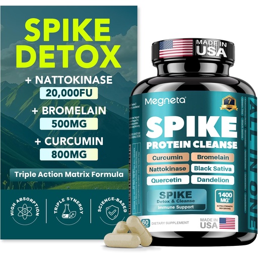[BRSREHA3AQMAY33H] Spike Support - Nattokinase 20,000 FU/g, Bromelain 500mg & Curcumin 800mg – Triple-Action Enzyme Complex with Quercetin & Dandelion – Cardiovascular, Circulatory, Antioxidant & Immune Support