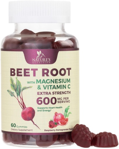 [BRSW2HYDCIHBU335] Beet Root Supplement Gummies - Superfood with Beetroot Extract Powder with Vitamin C & Magnesium - Supports Energy Heart Health & Nitric Oxide Production - Red Beets Supplements Gummy - 60 Gummies