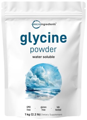 [BRSWKHQLBICQIGTK] Micro Ingredients Glycine Powder, 1KG (2.2 Pounds), Glycine 1000mg Per Serving, Water Soluble and Products of USA