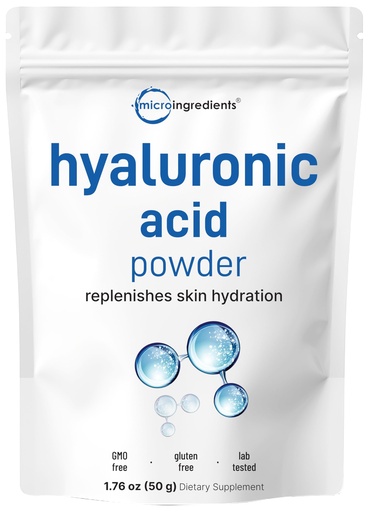 [BRSREYILBN7WEG3X] Micro Ingredients Hyaluronic Acid Serum Powder, 50 Grams | Low Molecular Weight, Cosmetics Grade | Skin Hydration and Moisture Support Supplements | Vegan, Water Soluble (Within 2 Hours)