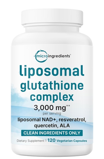 [BRSREBIBAUNRM2Q4] Micro Ingredients Liposomal Reduced Glutathione Complex 3,000mg - 8‑in‑1 Advanced Glutathione Supplement with NAD, Resveratrol, Quercetin, Alpha Lipoic Acid & Vitamin C - 120 Vegetarian Caps
