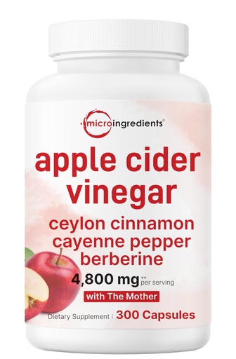 [BRSRACT5AQJRADQU] Micro Ingredients Apple Cider Vinegar Capsules | 4,800mg Per Serving, 300 Counts | 4-in-1 ACV Complex with The Mother | Ceylon Cinnamon, Cayenne Pepper & More | Immune, Digestion & Appetite Support