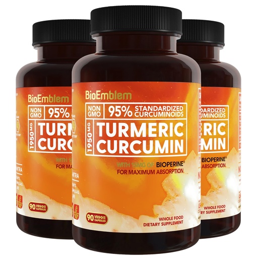 [BRSRMEIRCAPWAYDD] BioEmblem Turmeric Curcumin Supplement with BioPerine | Joint Support & Heart Health | with Organic Turmeric Powder & 95% Curcuminoids Extract | California Made, Non-GMO, 90-Day Supply