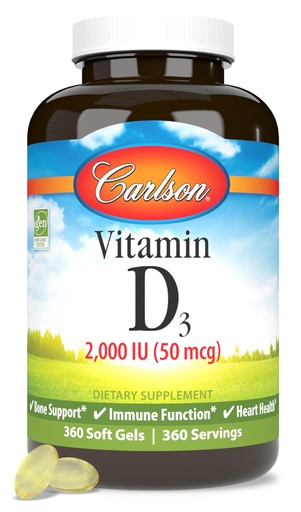 [BRSWIYYFAV5G2DDK] Carlson - Vitamin D3, 2000 IU (50 mcg), Bone & Immune Health, Vitamin D Supplements, Cholecalciferol Supplement, Gluten Free Vitamin D Capsules, 360 Softgels