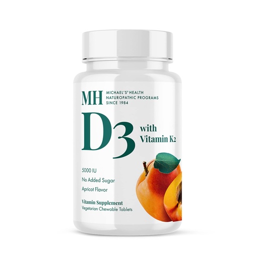 [BRSWIYIKCQAW233K] Michael's Health Naturopathic Programs Vitamin D3 with K2 - 90 Chewable Tablets - Apricot Flavor - Skeletal & Immune System Support - No Added Sugar - Vegetarian & Kosher - 90 Servings