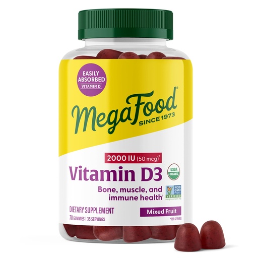 [BRSWY2QOAR4AYE3O] MegaFood Vitamin D3 Gummies 2000 IU (50 mcg) - Vitamin D Gummies Mixed Fruit Flavor, Bone, Muscle & Immune Support Supplement, Vegetarian, Gluten-Free, USDA Organic – 70 Gummies, 35 Servings