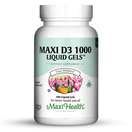 [BRSWKYYKCQCWOED2] Maxi Health® Vitamin D 1000 IU, Easy-to-Swallow (180 Liquid Gels) | Kosher | Easy-to-Swallow Vitamin D3 | Calcium Absorption, Immune & Bone Support | Doctor Formulated