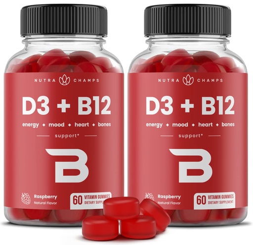 [BRSWYBA2OQNQM2TU] NutraChamps Vitamin D3 & B12, Methyl B12 Gummies for Adults & Kids, Enhanced with Vitamin D 3 & B9 Vitamin Folate, Natural Energy, Mood, Metabolism & Focus, Raspberry, 120 Gummies (Pack of 2)