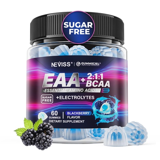 [BRSRGYYFDMFRAADJ] EAA Gummies Supplements, All 9 Essential Amino Acids Supplement, BCAA Amino Acids Gummies for Men Women│Branched-Chain Aminos & Electrolyte Hydration Gummies│Gluten Free, Raspberry Flavor, Vegan, 60ct