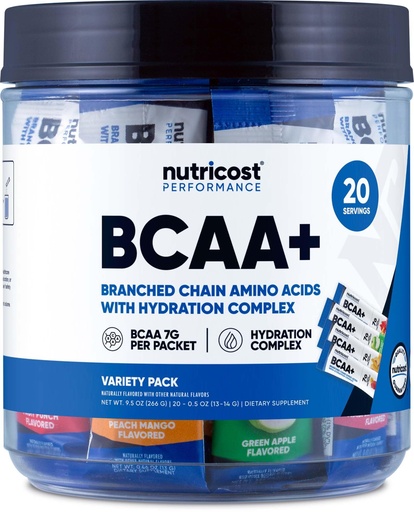 [BRSRAZIHCICRSH3G] Nutricost BCAA+ Hydration Variety Pack (20 Stickpacks) - Branched Chain Amino Acids with Hydration Complex - Gluten-Free, Non-GMO
