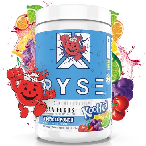 [BRSRM2Y7OV6W2FDG] RYSE BCAA Focus Powder - Kool-Aid Tropical Punch - BCAA Supplement with Electrolytes, Natural Caffeine & Cognizin Supports for Hydration, Recovery, Energy, and Focus for Men & Women - 30 Servings