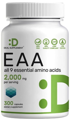 [BRSRMBIBOABRSF3P] Essential Amino Acids (EAA) 2000mg Per Serving, 300 Capsules – Unflavored - 9 in 1, All BCAAs (Branched-Chain Aminos) – Lean Muscle Support & Natural Pre Workout Supplement