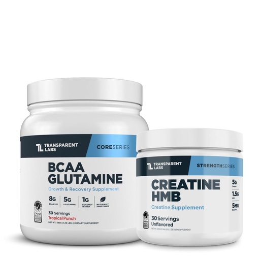 [BRSREBINPN7AACTV] Transparent Labs BCAA Glutamine Powder (30 Servings, Tropical Punch) & Creatine HMB (30 Servings, Unflavored)