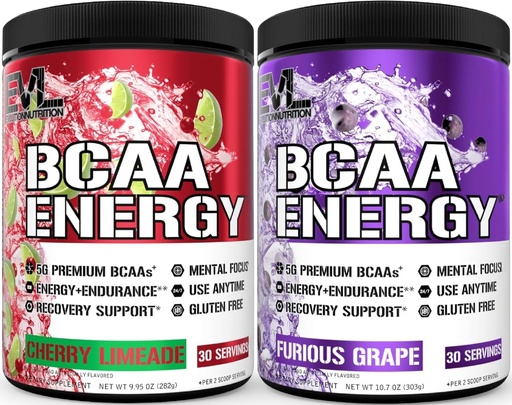 [BRSRG2QCDIJWKYIU] Evlution Replenishing BCAAs Amino Acids Powder for Pre & Post Workout (Grape and Cherry Lime, 30 Servings Each)