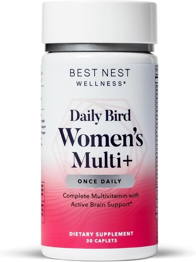 Best Nest Wellness Women's Multi Plus - Brain & Body Health Support Supplement - Gentle Iron Supplement for Energy Support - Methylated Vitamins - 30 Capsules