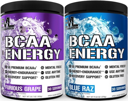 [BRSRG2QCAUBQGHLL] Evlution Replenishing BCAAs Amino Acids Powder for Pre & Post Workout (Grape and Blue Raz, 30 Servings Each)