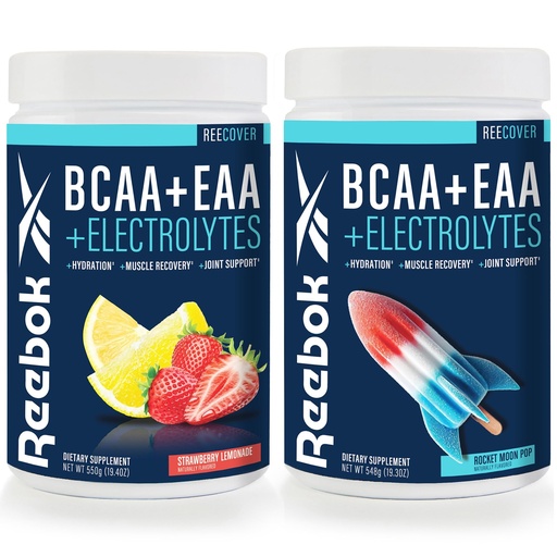 [BRSRE2Y6OUPBOF33] Reebok REEcover Amino Acids + Electrolytes Bundle | 8g EAAs, 5g BCAAs, Hydration Matrix | Post-Workout Support | 30 Servings | Rocket Moon Pop + Strawberry Lemonade