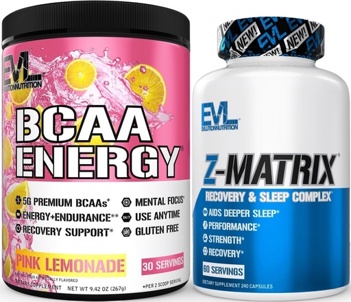[BRSRGEACDMMWK33O] Evlution ZMatrix Magnesium and Zinc Post Workout Supplement (60 Servings) Plus Replenishing BCAAs Amino Acids Powder for Pre & Post Workout (Pink Lemonade, 30 Servings)