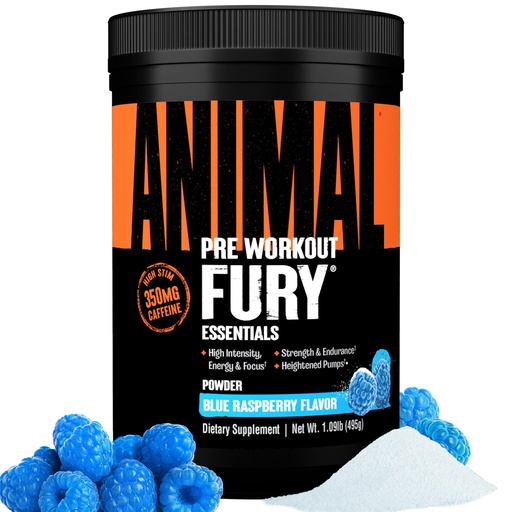 [BRSWGZAYA4NWEGY3] Animal Fury - Pre Workout Powder Supplement for Energy and Focus - 5g BCAA, 350mg Caffeine Nitric Oxide Without Creatine - Powerful Stimulant for Bodybuilders - Blue Raspberry