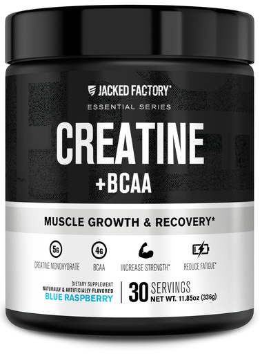 [BRSREYADPIHB4ADU] Jacked Factory Creatine + BCAAs - Creatine Monohydrate + BCAA Powder for Increased Post-Workout Recovery, Performance, Lean Muscle Growth, & Reduced Fatigue - 30 Servings, Blue Raspberry