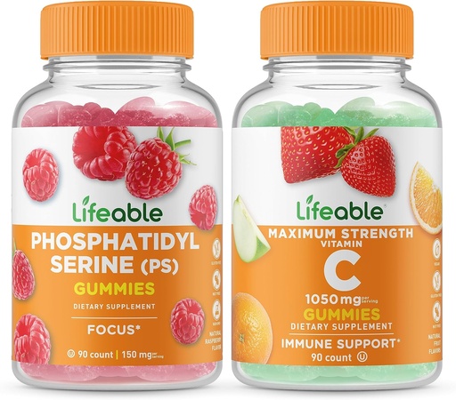 [BRSROFL2CMBQ2GT3] Lifeable Phosphatidylserine (PS) + Vitamin C 1050mg, Gummies Bundle - Great Tasting, Vitamin Supplement, Gluten Free, GMO Free, Chewable Gummy