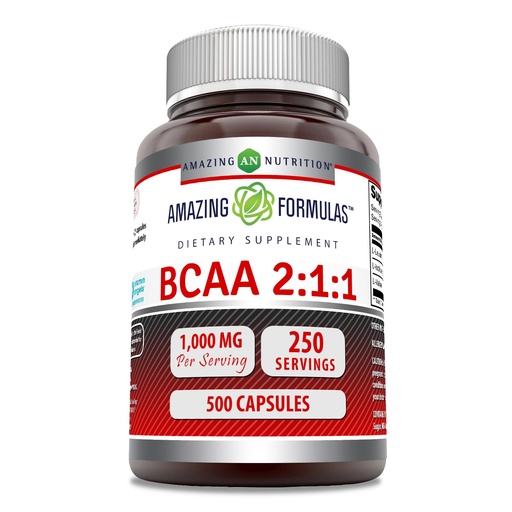 [BRSRA23RCECRQ2QY] Amazing Formulas BCAA 2:1:1 1000 Mg Per Serving | Capsules | Branched Chain Amino Acids Supplement | Non-GMO | Gluten-Free | Made in USA (1 Pack, 500 Count)