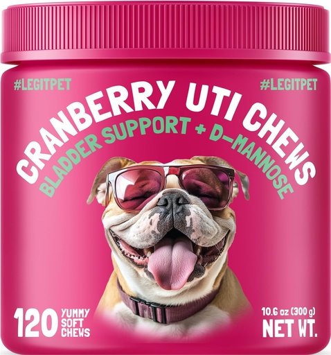 [BRSRM235B4NGAHTK] Cranberry UTI Chews for Dogs Bladder Support + D-Mannose Supports Kidney Urinary Tract and Bladder Health Natural Cranberry Wellness Supplement Immune System Booster Natural Pet Antioxidant 120 Chews