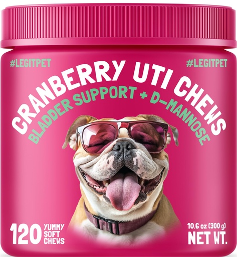 [BRSRM235B4NGAHTK] Cranberry UTI Chews for Dogs Bladder Support + D-Mannose Supports Kidney Urinary Tract and Bladder Health Natural Cranberry Wellness Supplement Immune System Booster Natural Pet Antioxidant 120 Chews