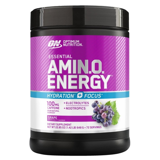 [BRSRG2T7DEHRQCL7] Optimum Nutrition Amino Energy Powder Plus Focus, with BCAA, Electrolytes, and Caffeine, Grape, 1.42 LB,72 Servings (Packaging May Vary)