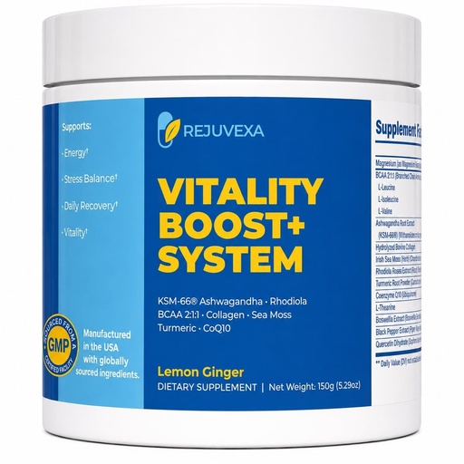 [BRSRGAI2OENQADLZ] Vitality Boost+ System | 500mg Ashwagandha KSM-66 + Magnesium Powder Supplement for Women & Men with CoQ10, BCAA & Turmeric – Energy, Stress Relief, Mood, Sleep, Recovery & Immune Support,USA