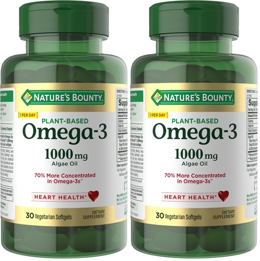 [BRSREBD5AFYAAYDO] Nature's Bounty Omega 3, Plant-Based Omega 3 Fatty Acid Supplement, 520mg, Supports Whole Body Health Including Heart, Skin, Joint, 30 Vegetarian Softgels, Fish Oil Alternative (Pack of 2)