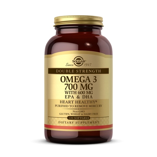 [BRSWIY35BN4GIELM] Solgar Double Strength Omega-3 700 mg, 120 Softgels - Fish Oil Supplement - Support for Cardiovascular, Joint & Cellular Health - Contains EPA & DHA Omega 3 Fatty Acids - Gluten Free - 120 Servings