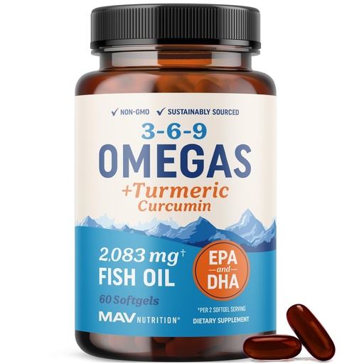 [BRSREGQ6BEBBGCTJ] Omega 3 6 9 + Turmeric Curcumin Supplement | EPA & DHA Fish Oil + Turmeric Curcuma | Mobility, Cognitive & Heart Health Support | Triple Omega with Curcumin Supplements | Non-GMO | 60 Softgels