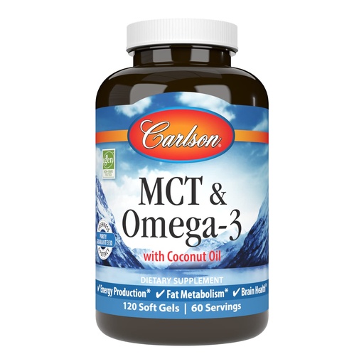 [BRSWECQ2PIJR4F3P] Carlson - MCT & Omega-3, Coconut Oil, Caprylic & Capric Acids, EPA & DHA, Energy Production, Fat Metabolism & Brain Health, 120 Softgels