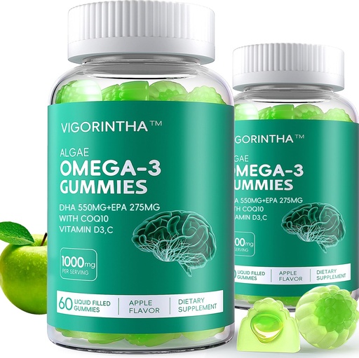 [BRSREYD7DEIRADYZ] Vegan Omega-3 Algae Oil Supplement with DHA 300mg & EPA 150mg, Plant-Based Omega-3 with Vitamin D3 & K2, Fish-Free Algal Oil Softgels for Men & Women, 2 Pack, 120 Softgels, 60 Day Supply