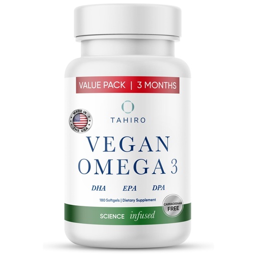 [BRSWGBD7AEBGCET6] TAHIRO Vegan Omega-3 Softgels - Plant-Based Supplement with DPA, DHA & EPA - Nutrients for Men, Women and Pregnant Women - Supports Brain Health - Prenatal & Joint Supplements, 1000mg