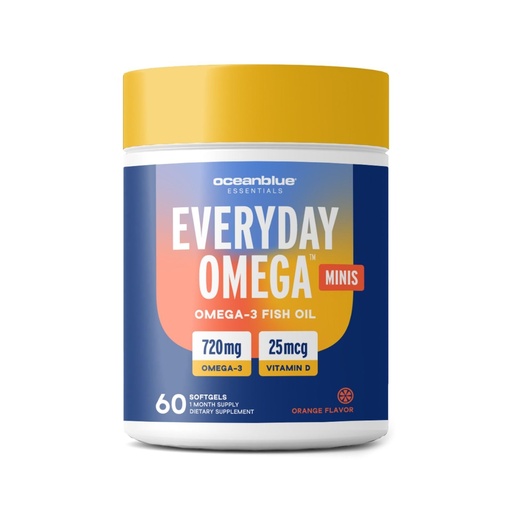 [BRSROHY3OUHAOG3G] Oceanblue Omega-3 Supplement for Women | Burpless Fish Oil 720mg with Vitamin D3 | Small Pills Easy to Swallow Mini Softgels | Heart Immune Support Orange Flavor | 60 Count