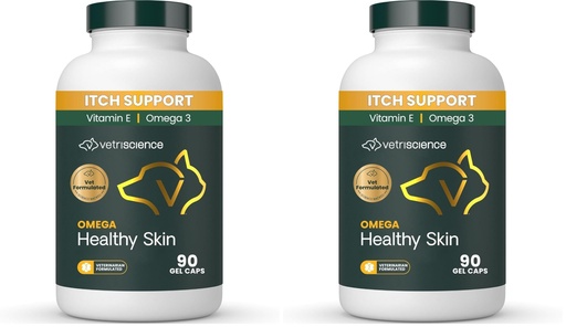 [BRSRGGQKA4MA2CQY] VetriScience Omega Healthy Skin Capsules, 3.6.9 Fish Oil Supplement for Dogs & Cats, Skin Health, Coat Growth, Reduce Shedding, Over 750 mg Omega Fatty Acids per Capsule, Gel Caps,90 Count(Pack of 2)