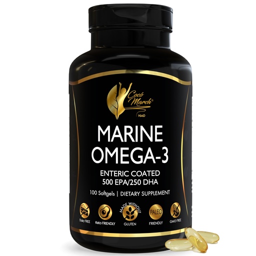 [BRSREZTQBBYWE3I7] Cocó March N.M.D Marine Omega-3 Fish Oil – High Potency Omega 3 Supplement with 500 mg EPA & 250 mg DHA – Enteric Coated, No Fishy Burps & Aftertaste – Omega-3 Fish Oil for Women & Men, 3-Month Supply