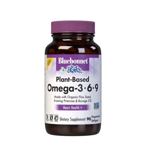 [BRSWIYQTPJ4AMYAZ] Bluebonnet Nutrition Plant Based Omega 3-6-9-1000 mg – for Heart Health* – Highly Absorbable Cold Pressed Oil – Non-GMO Project Verified, Vegan – Free of Gluten, Soy & Milk - 90 Softgels, 90 Serving