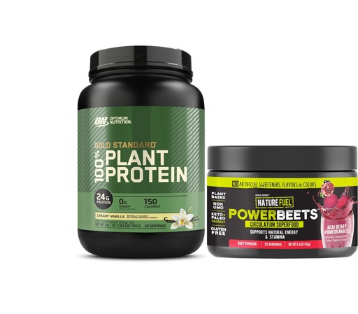 [BRSRAFIQBEHBU2T5] Optimum Nutrition Gold Standard 100% Plant Based Protein Powder, Creamy Vanilla, 20 Servings + Healthy Delights Nature Fuel Power Beets Powder, Acai Berry Pomegranate, 30 Servings (Packaging May Vary)