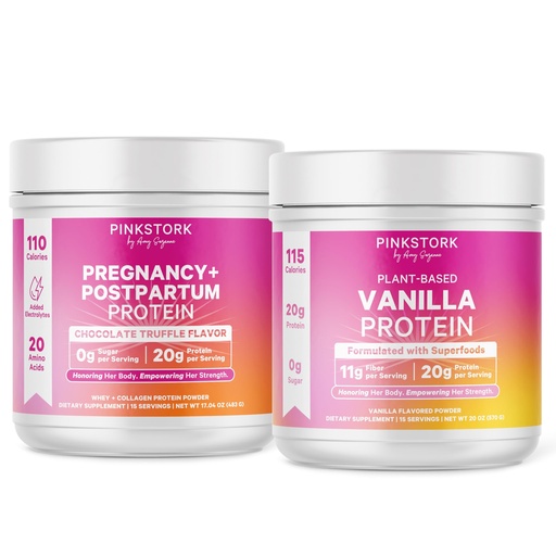 [BRSRGFAZB4GRUFYV] Pink Stork Pregnancy & Postpartum Protein Powders for Women, Prenatal & Breastfeeding Protein Shake Mix for Energy, Recovery & Hydration, Chocolate and Vanilla, Whey Protein and Pea Protein Bundle