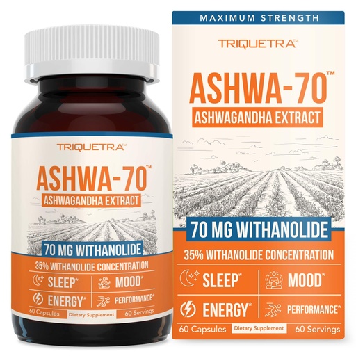 [BRSW2EIFAQDWMFD2] Ashwa-70®: Ashwagandha Extract - 35% Withanolides | Max Strength, Highest Withanolide Concentration - Mood & Performance - Enhanced Absorption with BioPerine® Black Pepper (60 Capsules)