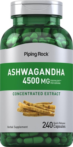 [BRSRMH35DIBQAHI3] Piping Rock Ashwagandha Supplement | 240 Capsules | Pills for Women and Men | with Black Pepper Extract | Extra Strength Herb Root | Non-GMO & Gluten Free