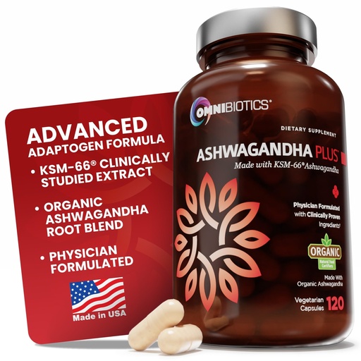 [BRSWGH36PIGRSDL5] OmniBiotics Organic Ashwagandha Supplement – 1300mg Total Strength – 900mg Organic Root Powder & 400mg KSM-66 Extract – Stress Relief, Mood & Sleep Support – Non-GMO – 120 Vegan Capsules