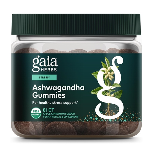 [BRSW2GD3OF7QOYA2] Gaia Herbs Organic Ashwagandha Gummies - Stress Support* - Made with Cinnamon & Ginger - Gluten Free & Vegan - 81 Count (27 Servings)