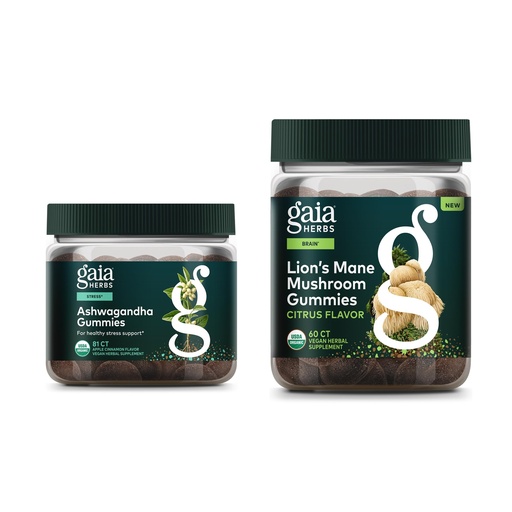 [BRSRGBAZC4MBSHI7] Gaia Herbs Organic Ashwagandha Gummies, Stress Support*, Made with Cinnamon, Ginger, 81ct - Lion's Mane Mushroom Gummies, Brain Support Supplement*, Organic Lion's Mane Mushrooms, 60ct - Bundle