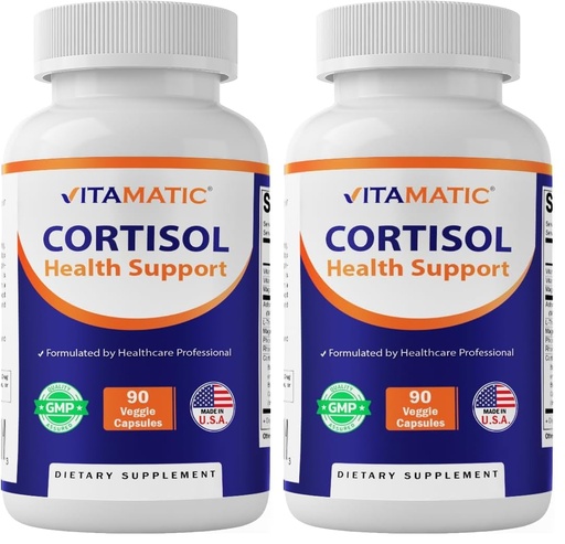 [BRSRGFIEBFYRAALU] Vitamatic Cortisol Health Support - 90 Veggie Capsules - Made with Adaptogenic Blend with Ashwagandha, Rhodiola, Magnolia, L-Theanine, Phosphatidylserine (Pack of 2)